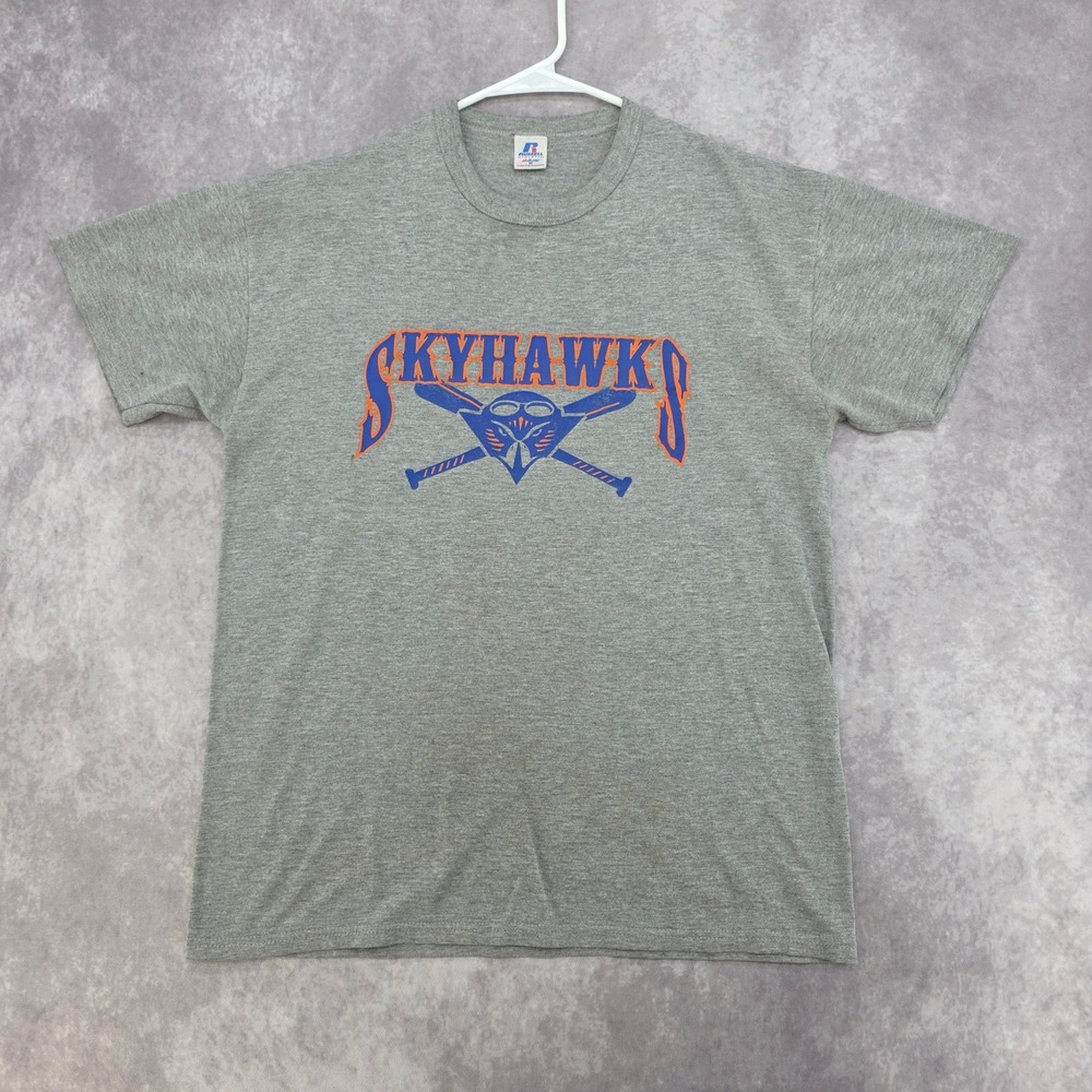 Vintage Skyhawks Russell Athletic Graphic T-Shirt Gray Mens Medium Short Sleeve